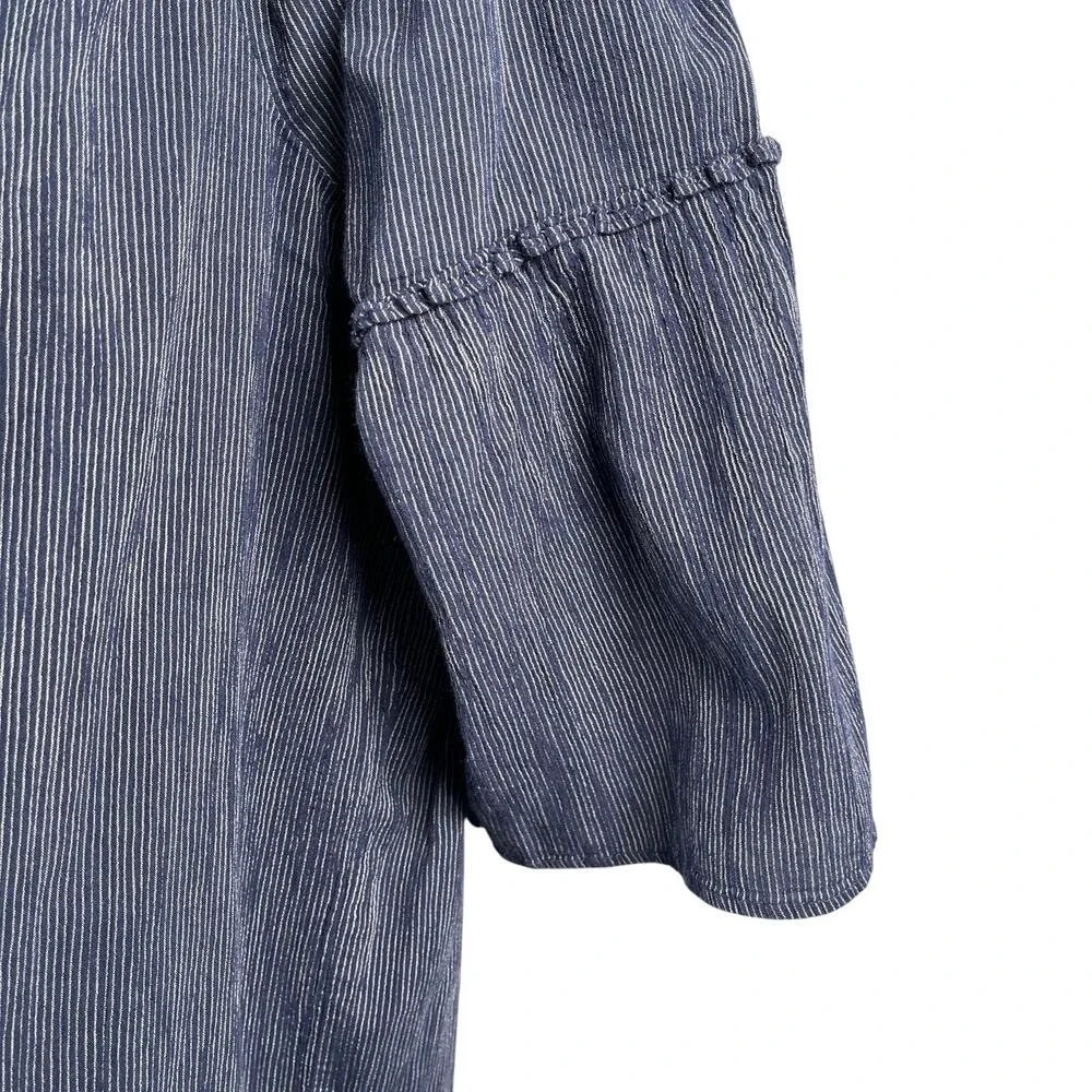 Madewell Dress Womens 8 Navy Stripe‎ Off Shoulder 100% Cotton Bell Sleeve G3457